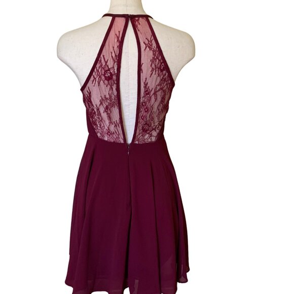 Lulus Burgundy Red Lace Backless Skater Fit & Flare Mini Dress XS - Picture 4 of 12